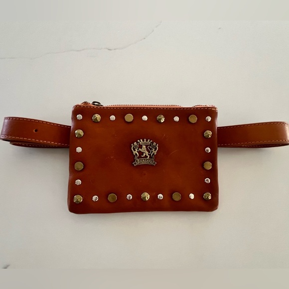 Pratesi Handbags - Pratesi Firenze - Italian Leather Studded
Belt Bag Fanny Pack Tan Brown Caramel